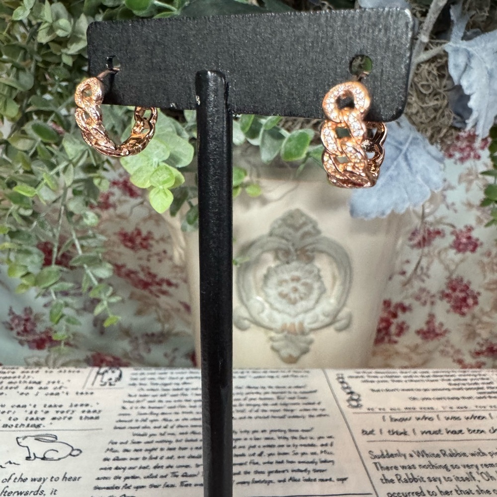 Stainless Steel Rose Gold Filigree Hoop Earrings - Rose Gold - Picture 2 of 4